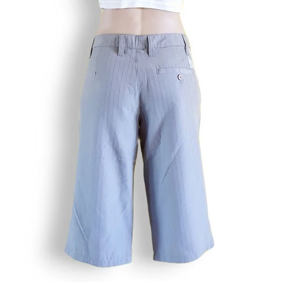 Y2k Insight grey pin-stripe knee-length shorts. White logo print fits AU 10-12 - Picture 4 of 7